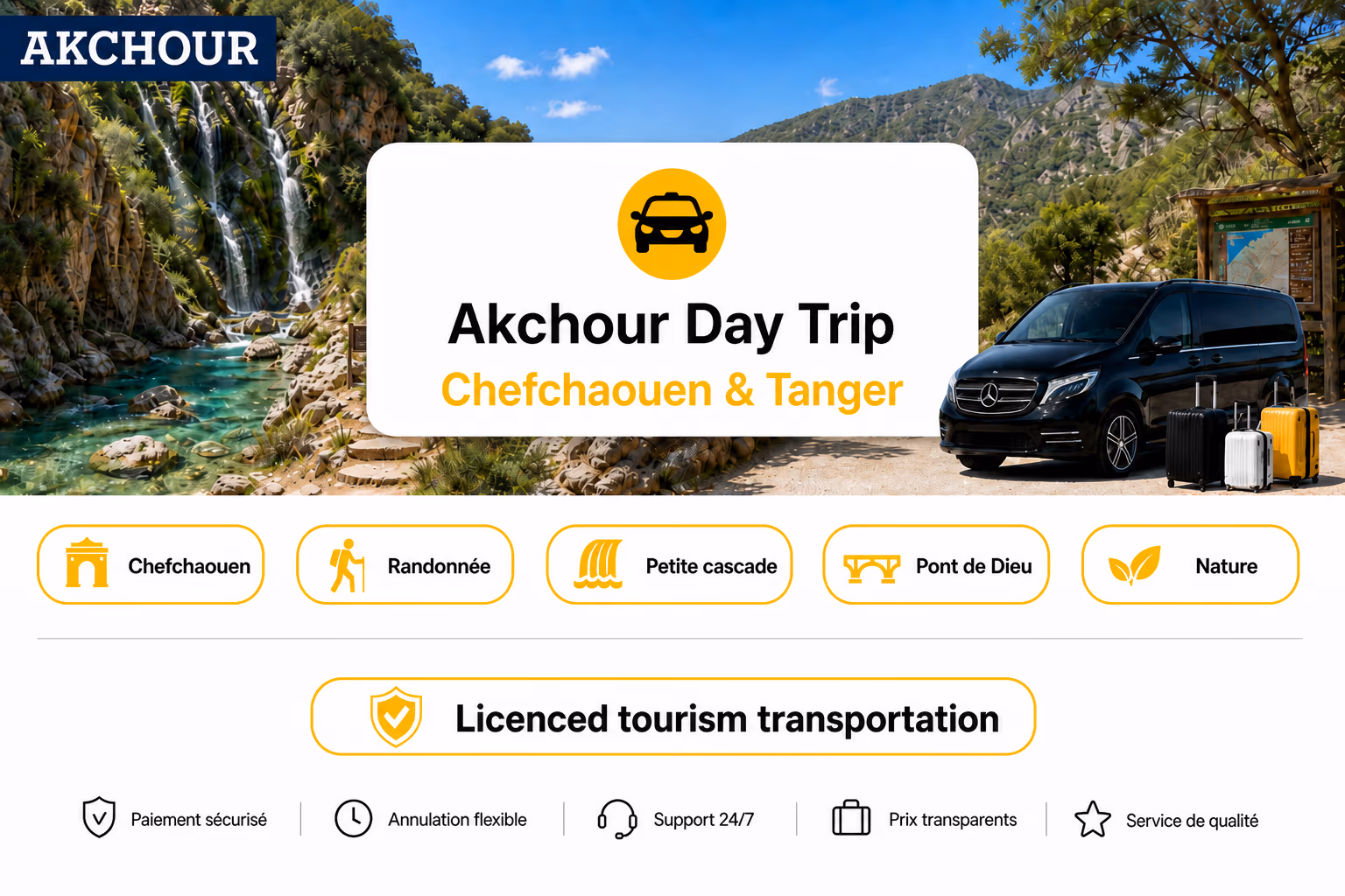 Akchour Day Trip depuis Chefchaouen & Tanger — cascades et Rif