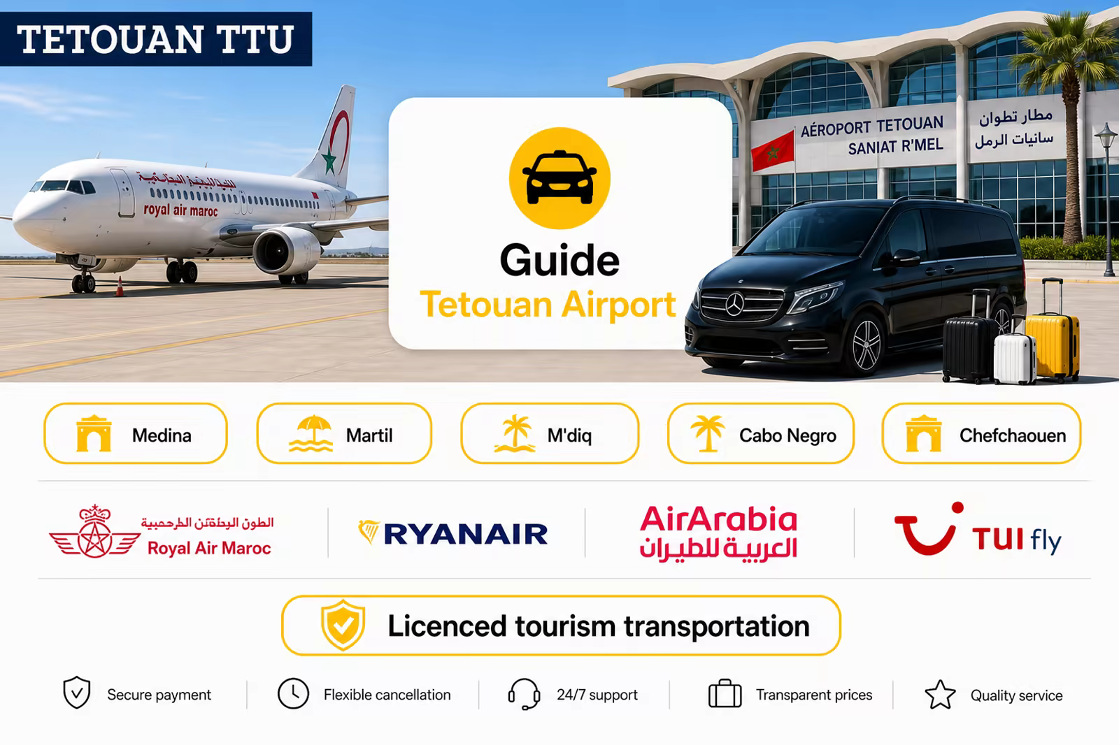 Tetouan Saniat R'mel Airport (TTU) transfer — airlines and Northy private transfer